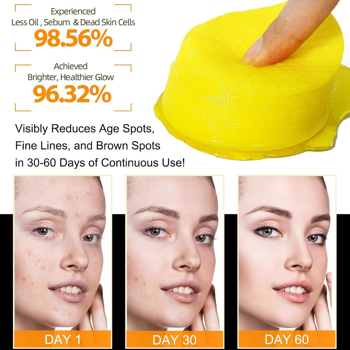 Revitalize Your Skin with Turmeric, Kojic Acid & Vitamin C Exfoliating Pads - 50 Count for Oil Control, Hydration & Dullness Reduction - Perfect for Face & Body!