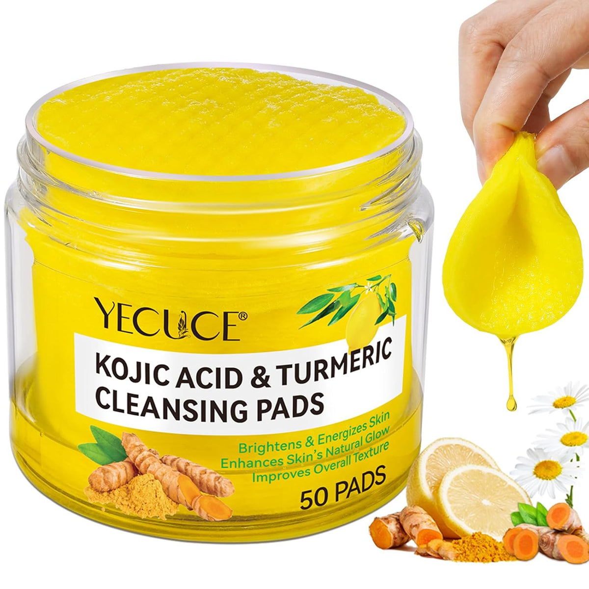 Revitalize Your Skin with Turmeric, Kojic Acid & Vitamin C Exfoliating Pads - 50 Count for Oil Control, Hydration & Dullness Reduction - Perfect for Face & Body!