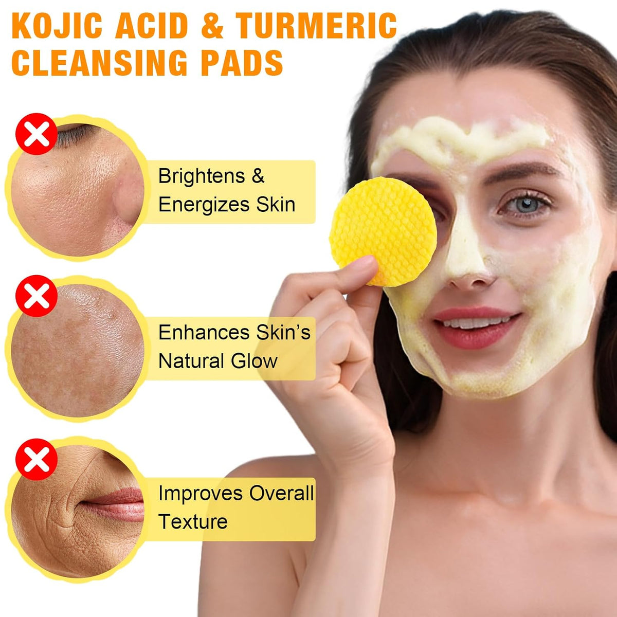 Revitalize Your Skin with Turmeric, Kojic Acid & Vitamin C Exfoliating Pads - 50 Count for Oil Control, Hydration & Dullness Reduction - Perfect for Face & Body!