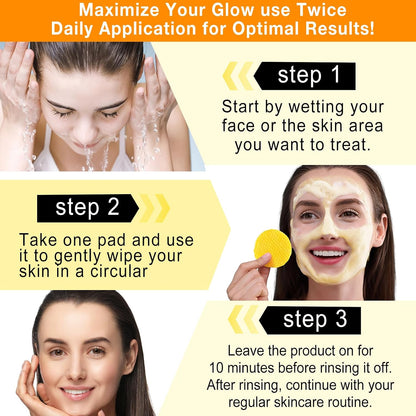 Revitalize Your Skin with Turmeric, Kojic Acid & Vitamin C Exfoliating Pads - 50 Count for Oil Control, Hydration & Dullness Reduction - Perfect for Face & Body!